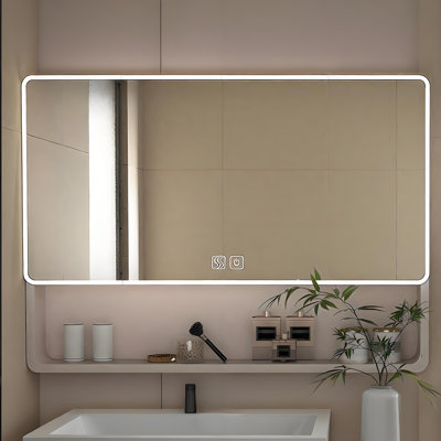 Elin 35 In. W X 28 In. H Large Rectangular Khaki Surface Mount 3-Colours LED Light Medicine Cabinet With Mirror With Defog & Hair Dryer Holder