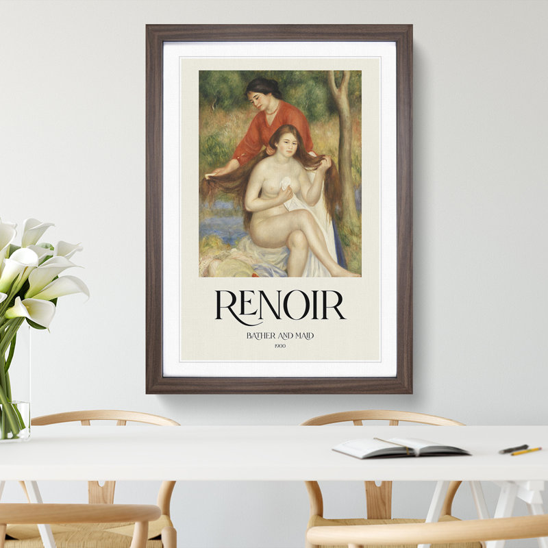 Bather and Maid by Pierre-Auguste Renoir - Picture Frame Graphic Art, 65cm H x 48cm W x 2cm D, Walnut Framed