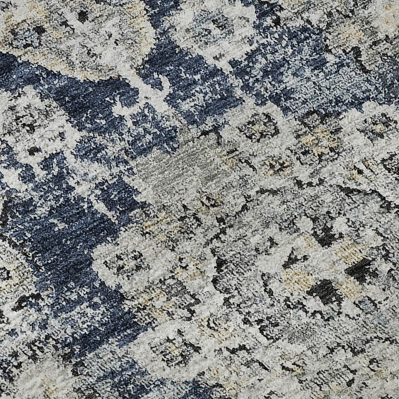 Premium Machine Washable Cerrito Navy Rug, Rectangle 1'8" x 2'6"