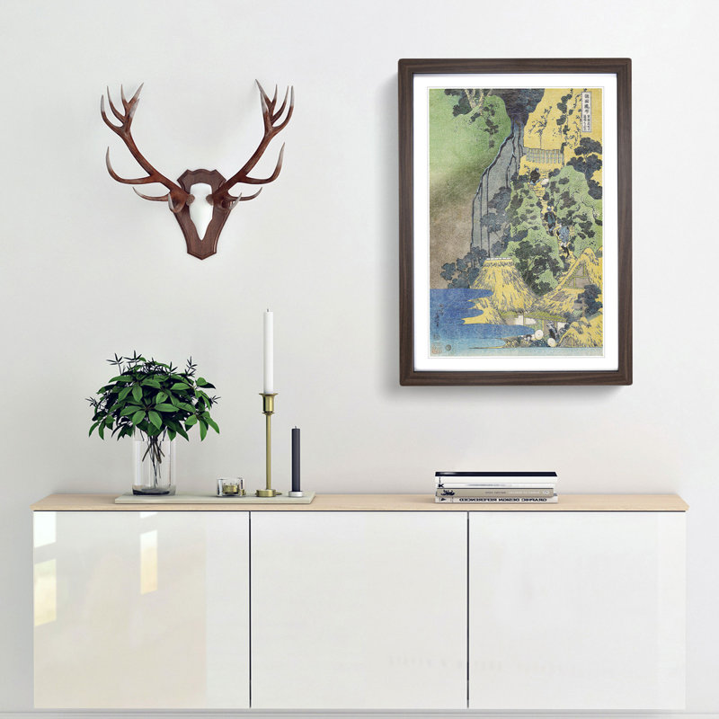 Kiyotaki Kannon Waterfall by Katsushika Hokusai - Framed Print, 36cm H x 27cm W x 2cm D, Walnut Framed