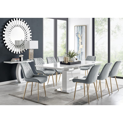 Ensemble de table de salle à manger extensible à haute brillance Areza avec chaises de luxe en velours