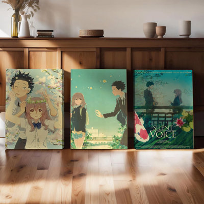 3 affiches d'art mural encadrées, ensemble de 3 impressions sur toile sur le thème de l'anime, art mural inspiré de la voix silencieuse pour la chambre à coucher du salon, décoration d'affiche de manga moderne, impressions de couleurs vives de haute 