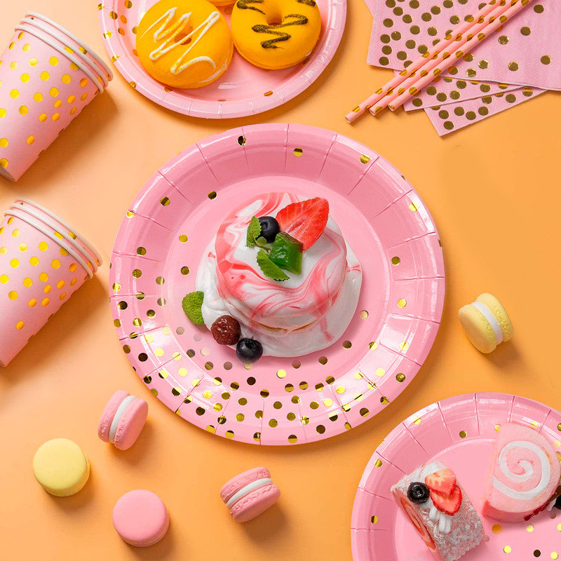 Pink and Gold Party Supplies,121pcs  Pink Party Tableware Set