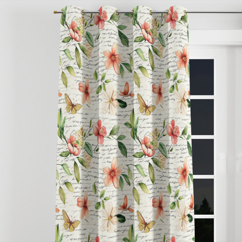 Floral Window curtains - French Country Garden Letters Grommet Curtain - 1 Panel, Gold Grommets, 52" W x 120" L