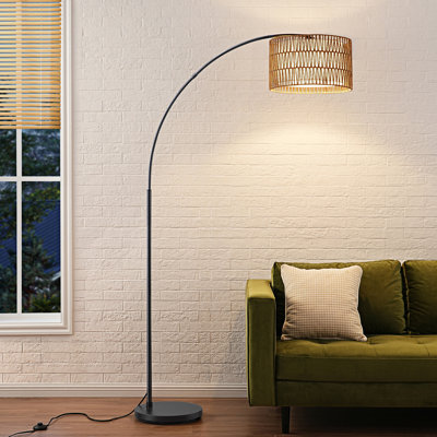 Peavine 76" H Rattan Arched Floor Lamp with Remote Control and Shade 