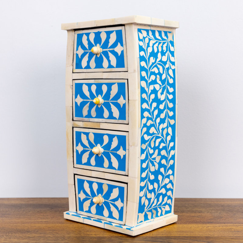 Jewelry Box + Drawers, Bone Inlay 