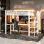 Lit mezzanine peu encombrant avec bureau, métal blanc et bois, conception de chambre à coucher moderne