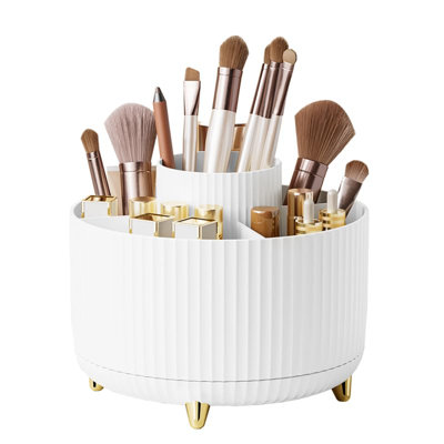 Organisateur de porte-pinceaux de maquillage, organisateur de brosses de maquillage rotatif à 360 °, coupelle de maquillage à 5 fentes pour les cosmétiques, vernis à ongles, fournitures artistiques, organisateur de meuble-lavabo de salle de bain - blanc