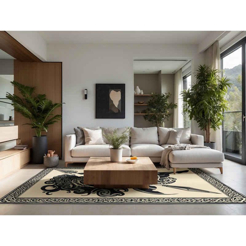 Tapis beige moelleux moelleux classique Cuchulainn, 5 x 7