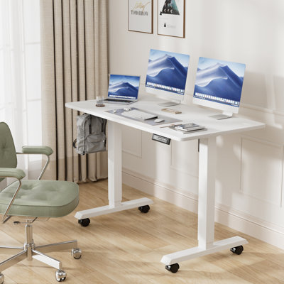 Electric Height Adjustable Standing Desk With 4 Lockable Casters
