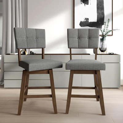 Chaise de bureau pivotante en bois brun avec housse en lin gris