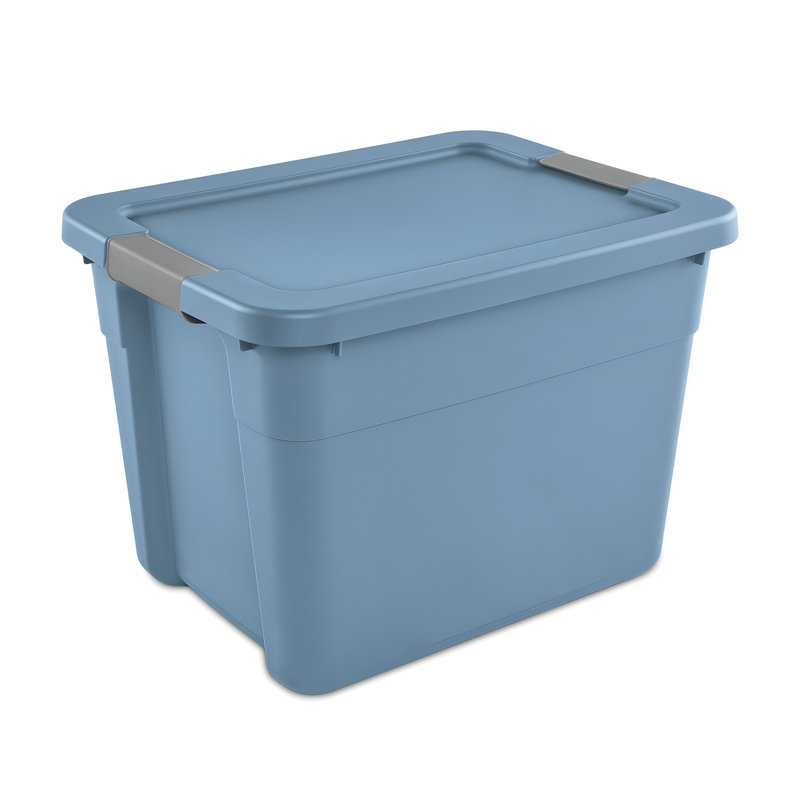 Sterilite 12 Gallon Latching Tote, Stackable Storage Bin with Lid, Blue, 18 Pack