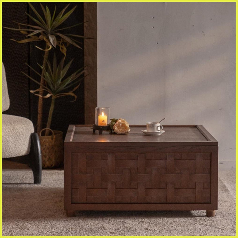 Table basse de ferme avec rangement, grain de bois facile à nettoyer, peu encombrant pour la décoration Essentiels