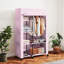 Pink Wheeled Freestanding Portable Fabric Garment Wardrobe with Hanging Rail and Multiple Storage Shelves for Bedroom Clothing Storage