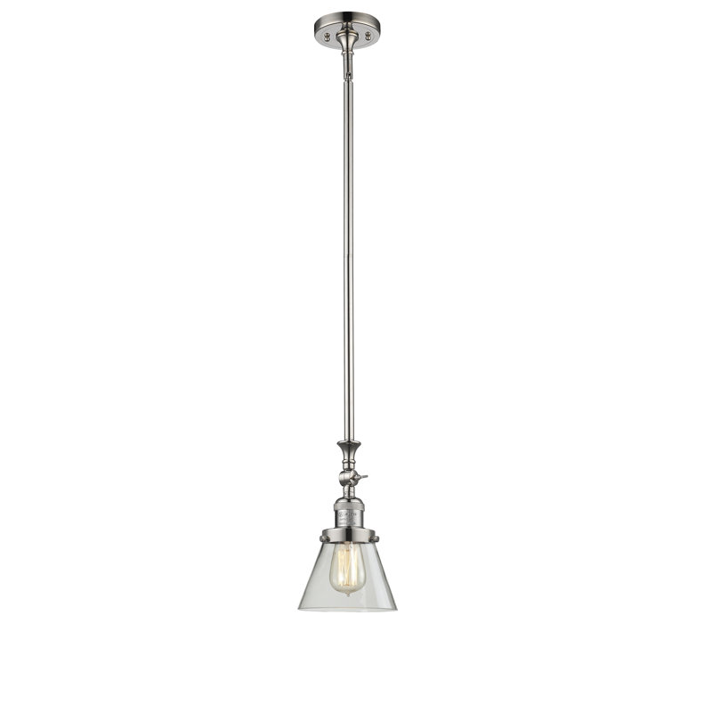 Luminaire suspendu conique 1 lumière, Nickel poli, Transparent