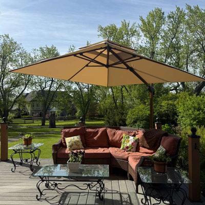 156'' x 120'' Double Top Wood Pattern Rectangle Umbrella With Steel Plate Base,Beige