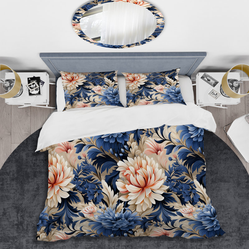 Ensemble de housse de couette bleu et beige Artful, Housse de couette simple + 1 taie décorative stan