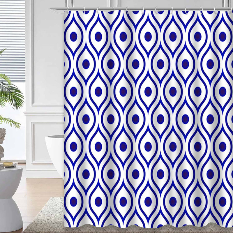 Rideau de douche sans couture à motif abstrait bleu marine avec 12 crochets, L 72 po x l 72 po