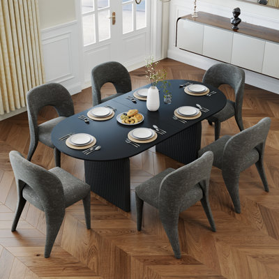 Oval Modern Dining Set, Wooden 70'' Wide Dining Table with Upholstered Chenille Fully Wrapped Side Chair for Dining Room