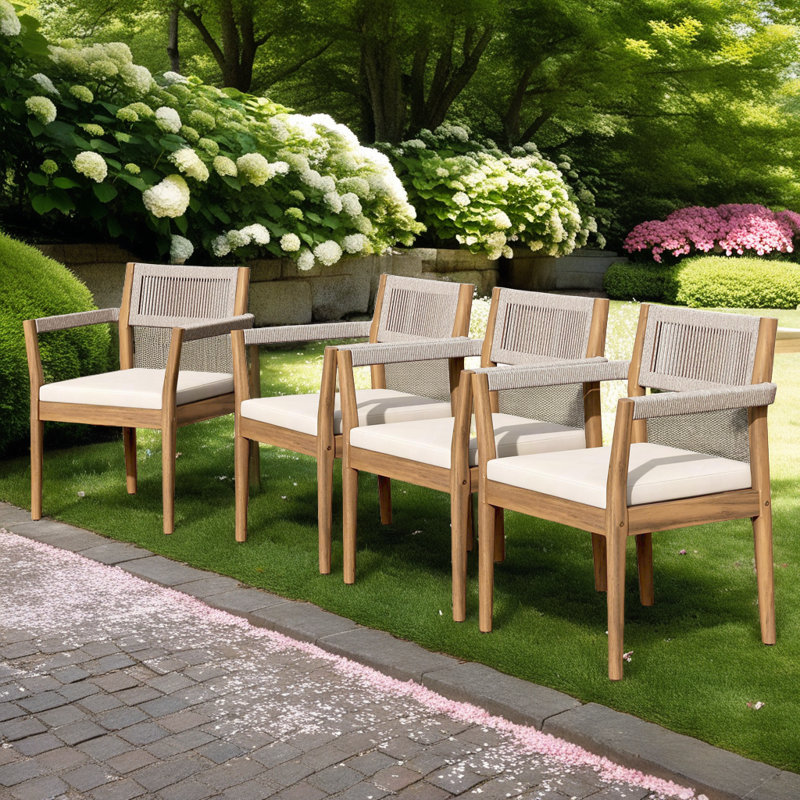 Ensemble de chaises de salle à manger en bois d'acacia de qualité supérieure - Ensemble de 4 cordes résistantes aux intempéries