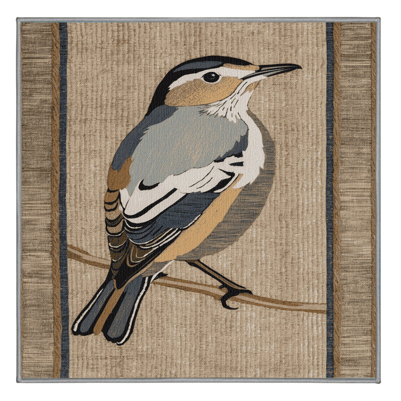 Washable Pale breasted Thrush Birds Area Rug, Square 4'