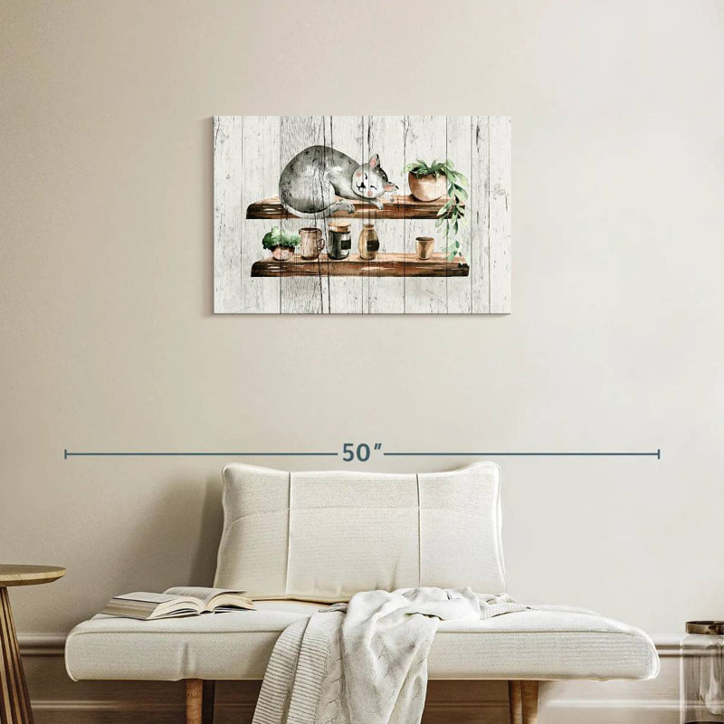Chat endormi Brampt sur bois, 20" H x 30" W