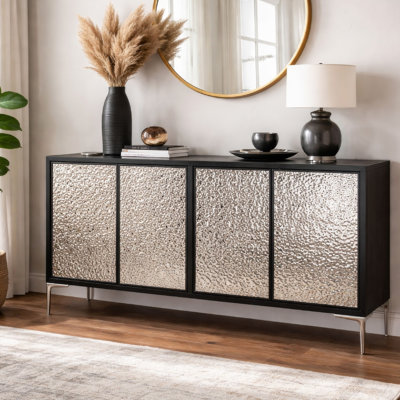 Buffet Betie, acier texturé, bois noir, 72 po