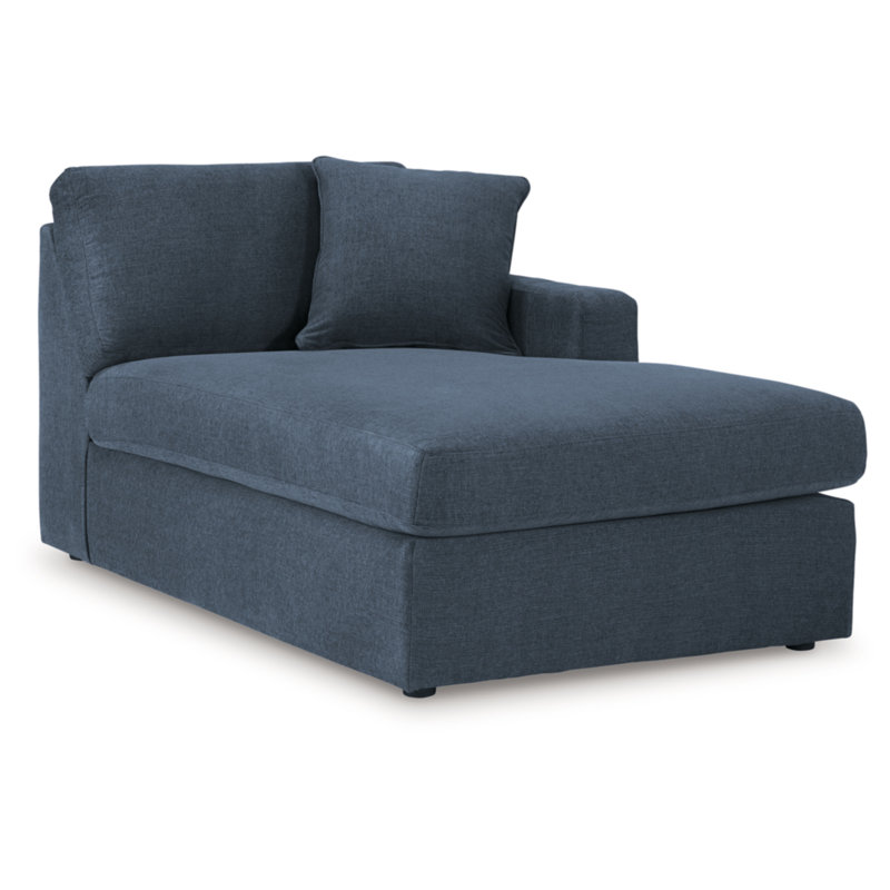Branton 4-Piece Upholstered Modular Double Chaise Sectional, Blue Polyester