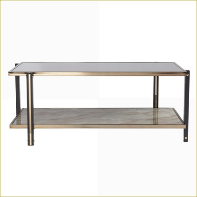 Table basse à miroir avec cadre champagne pour le salon, solution de rangement élégante et peu encombrante