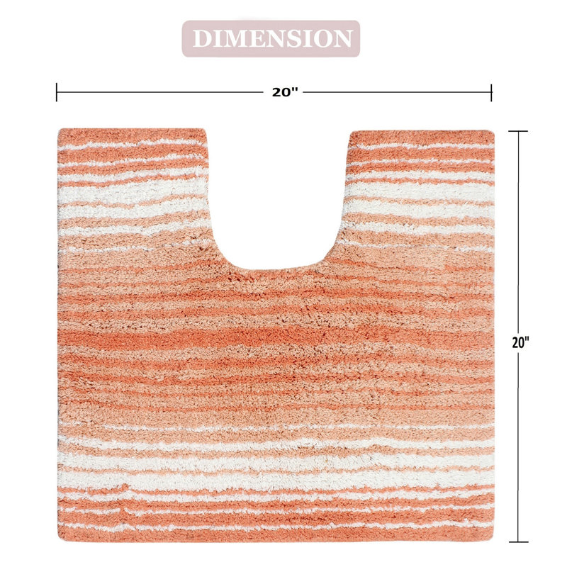 Hazlehurst U-shaped 100% Cotton Non-Slip Striped Bath Rug, Coral