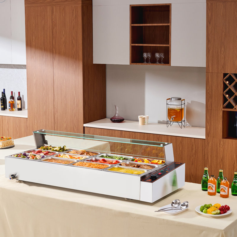 Commercial Electric Food Warmer Countertop Buffet 12*5Qt with Glass Shield