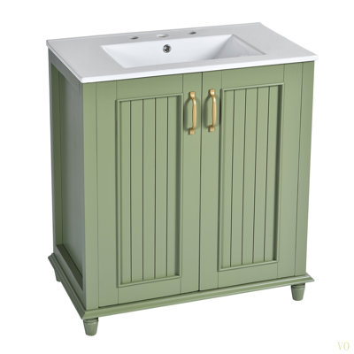 Meuble-lavabo de 30 po avec lavabo en céramique, ensemble de meuble-lavabo autoportant avec tiroir caché, armoire de rangement pour la salle de bain