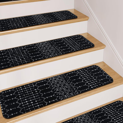 Tapis d'escalier antidérapants pour marches en bois, tapis d'escalier, tapis d'escalier, marches d'escalier, housses d'escalier, 15 pièces, (noir)
