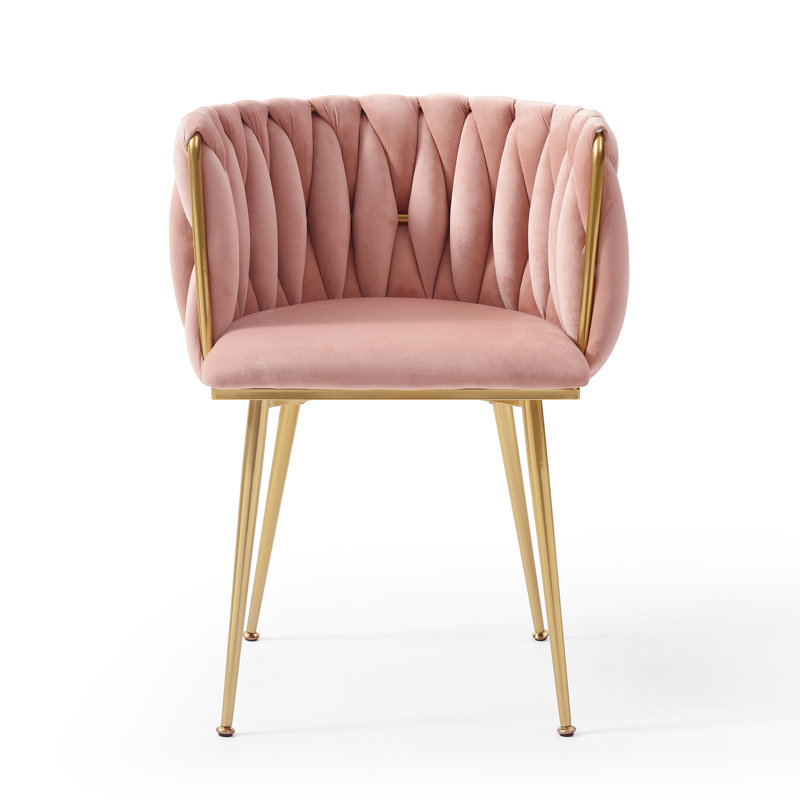 Chaise de salle à manger en velours avec cadre en métal doré et dossier capitonné (ensemble de 2)