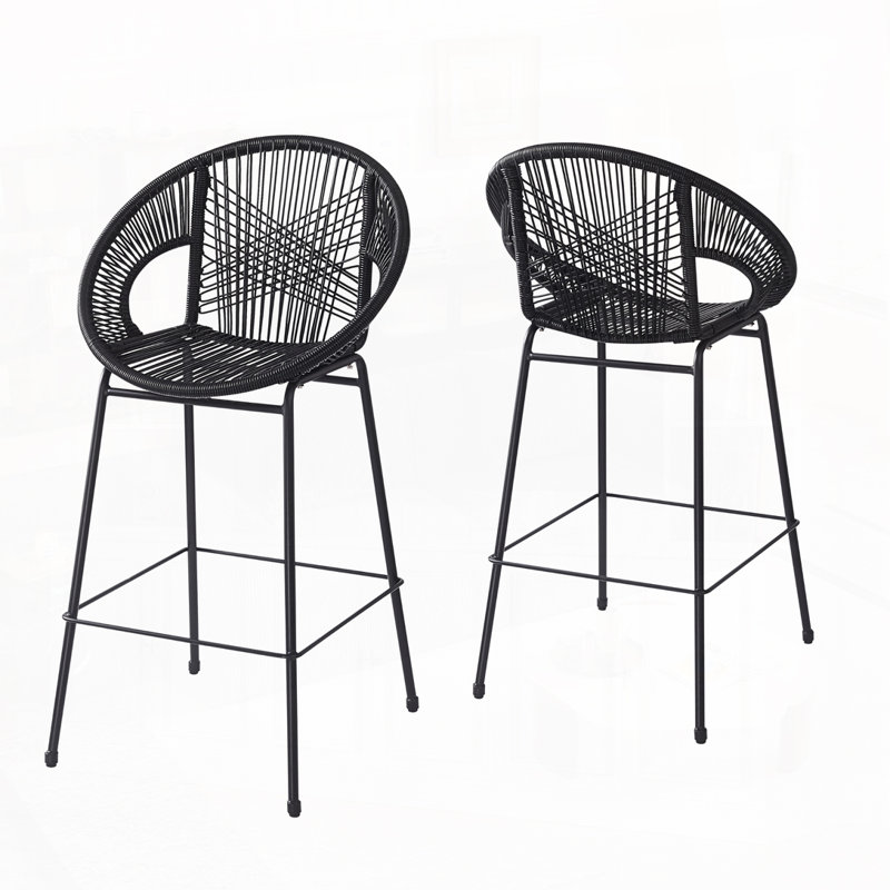 Tabourets de bar en osier d'extérieur, Noir