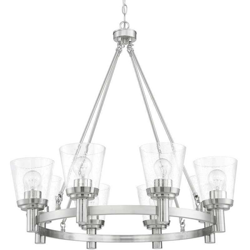 Lustre coucher de soleil avec verre transparent ensemencé, nickel satiné 8 pi Riella Sunset Lighting