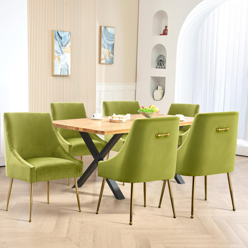 Chaise d'appoint rembourrée en velours avec pieds dorés , Vert olive