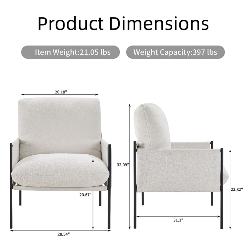 Chaise d'appoint avec coussin amovible blanc