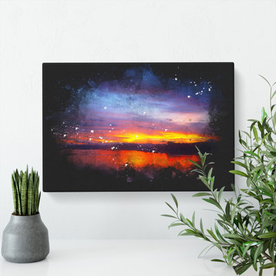 Sunset over Laos Lake Paint Splash - Wrapped Canvas