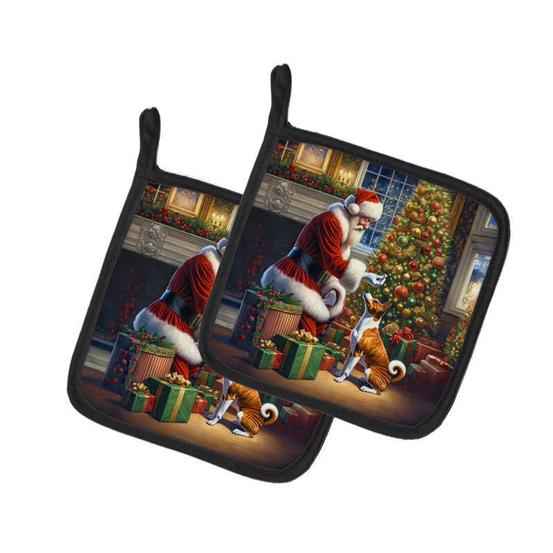 Paire de poignées Basenji et Père Noël