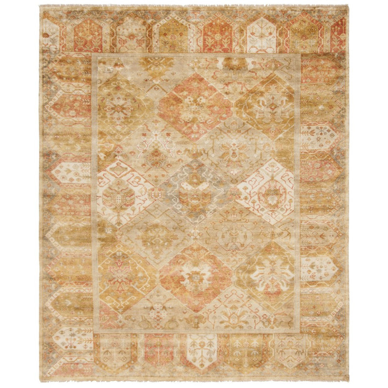 Oushak Oriental Hand-Knotted Wool Gold/Brown Area Rug, Rectangle 8' x 10'