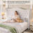 Queen Size Velvet Upholstered Sleigh Bed with Scroll Wingback Headboard-White-601362723