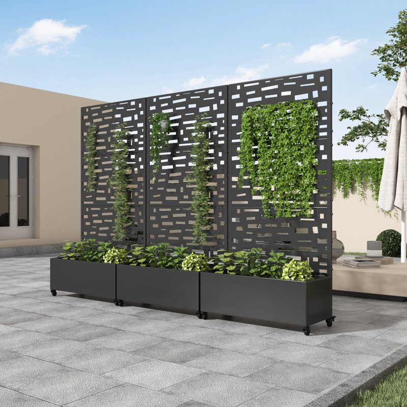 Metal Planter Box with Trellis with Wheels, 72" H x 35" W x 16" D