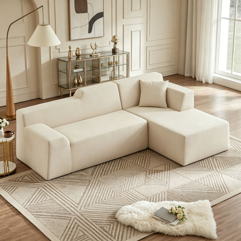 Canapé moderne en forme de L en velours côtelé, Beige-droit