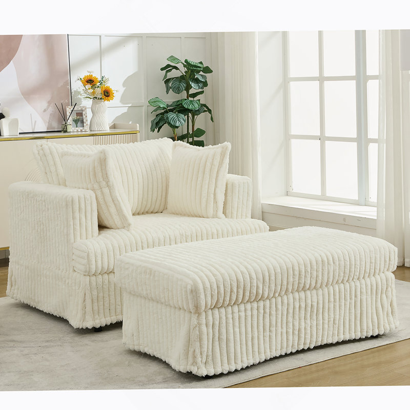 Chaise longue en velours côtelé confortable avec repose-pieds mobile, siège inclinable profond pour se détendre et se détendre