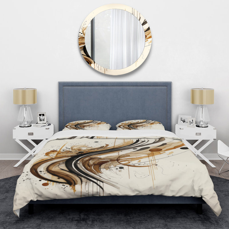 Ensemble de housse de couette en microfibre / polyester brun et noir, Housse de couette pour grand lit et 2 taies décor