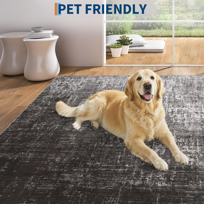 Abstract Machine Printed Area Rug, Rectangle 200 x 290 cm, Black