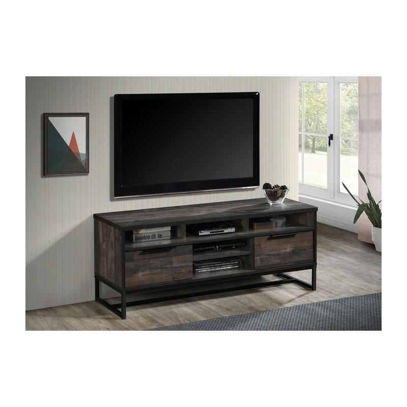 Meuble télé 47 po en bois gris rustique avec 5 tablettes et 2 tiroirs, console multimédia pour téléviseur de 55 po ou moins
