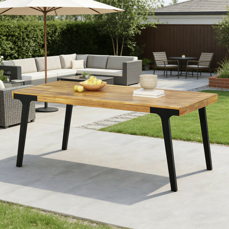 Table de salle à manger d'extérieur rectangulaire en bois d'acacia de 69 po L