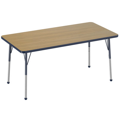 30" x 60" Rectangle Thermofused Activity Table with Adjustable Standard Ball Glide Legs - Pasadena Oak/Navy